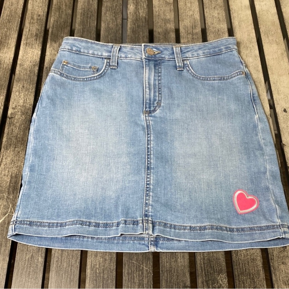 Denim Skirt with Pink Heart Patch